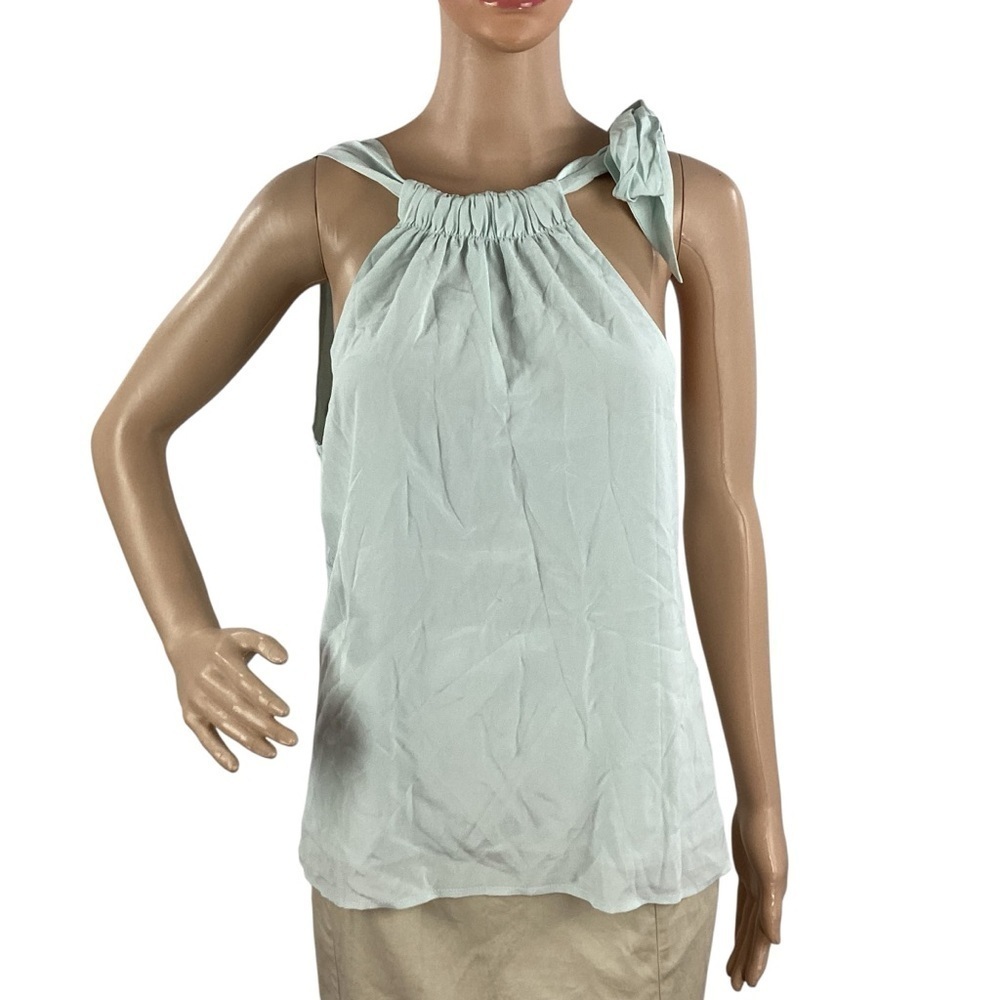 Equipment Reine Silk Tie Shoulder Top Wan Blue Size Small